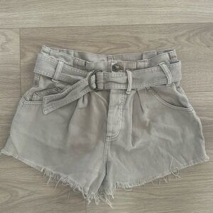 We The Free High-Waist Belted Jean Shorts — Light Taupe